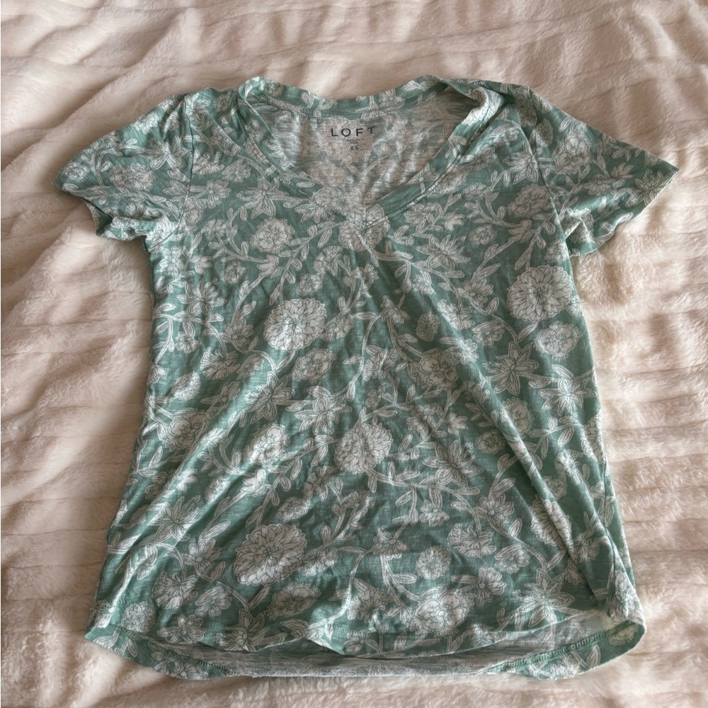 LOFT Mint Floral Short Sleeve Tee
